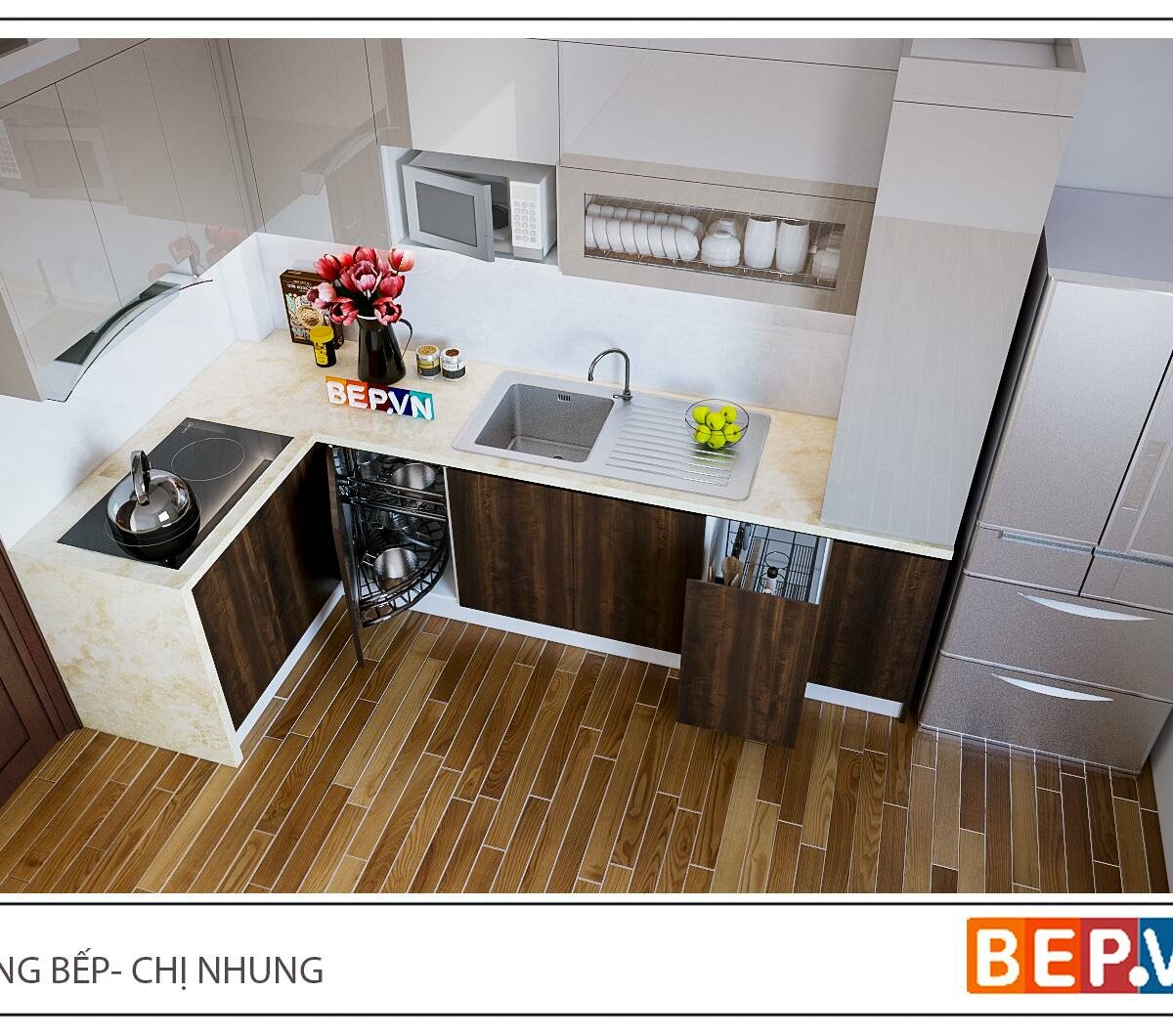 Tủ bếp chữ L gia đình chị Nhung
