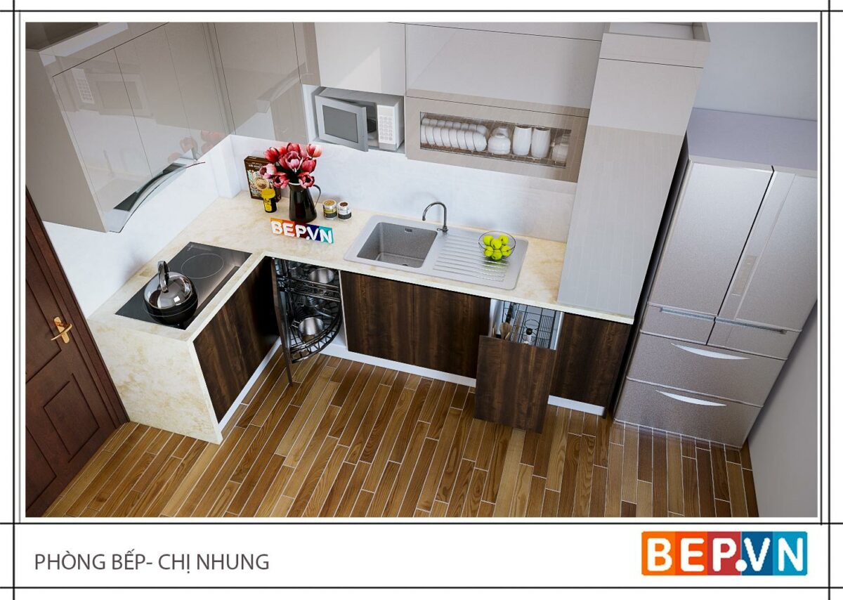 Tủ bếp chữ L gia đình chị Nhung