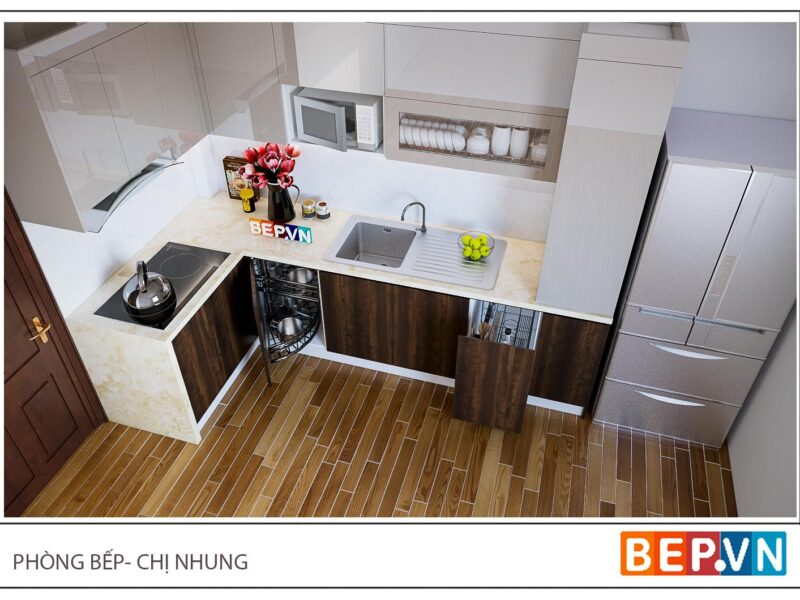 Tủ bếp chữ L gia đình chị Nhung