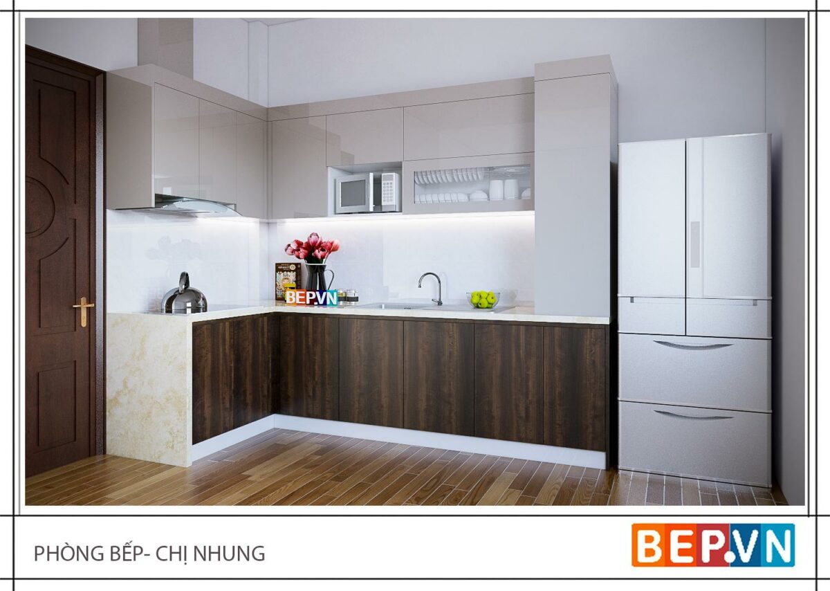 Tủ bếp chữ L gia đình chị Nhung - Hình ảnh 2