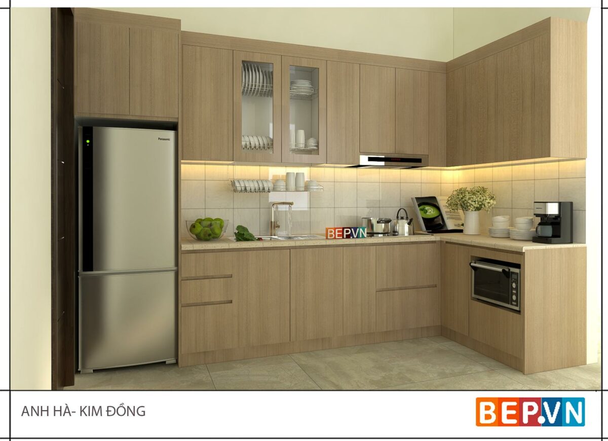 Tủ bếp LAMINATE chữ L anh Hà