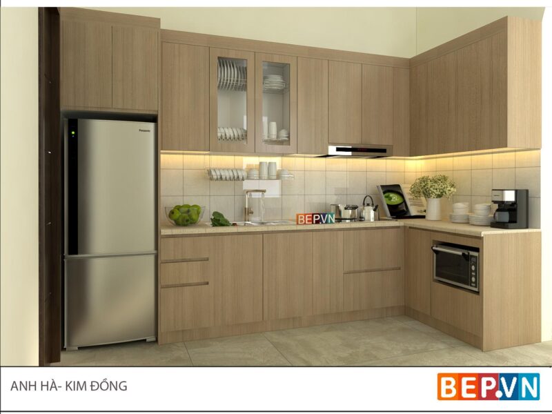 Tủ bếp LAMINATE chữ L anh Hà