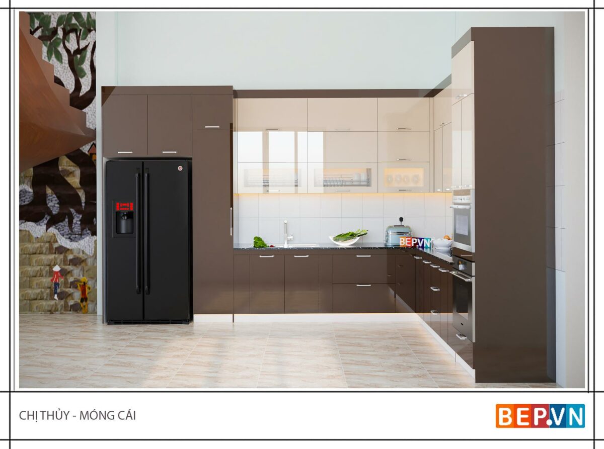 Tủ bếp Acrylic chữ L gia đình chị Thủy - Hình ảnh 3