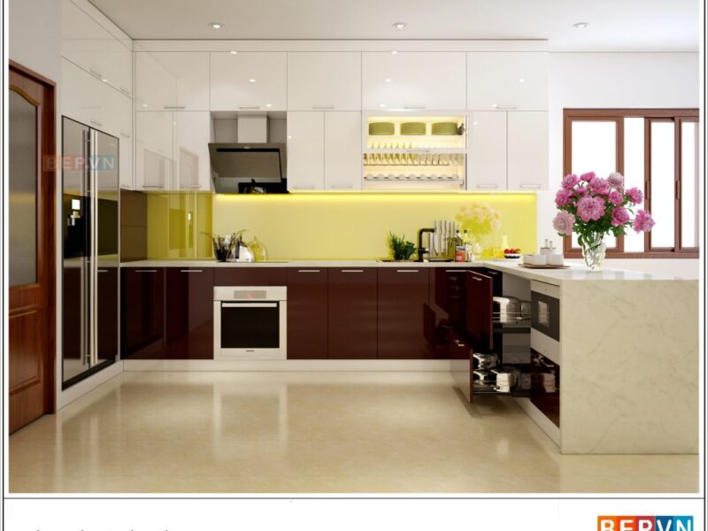 Tủ bếp Acrylic chữ U gia đình chú Triều