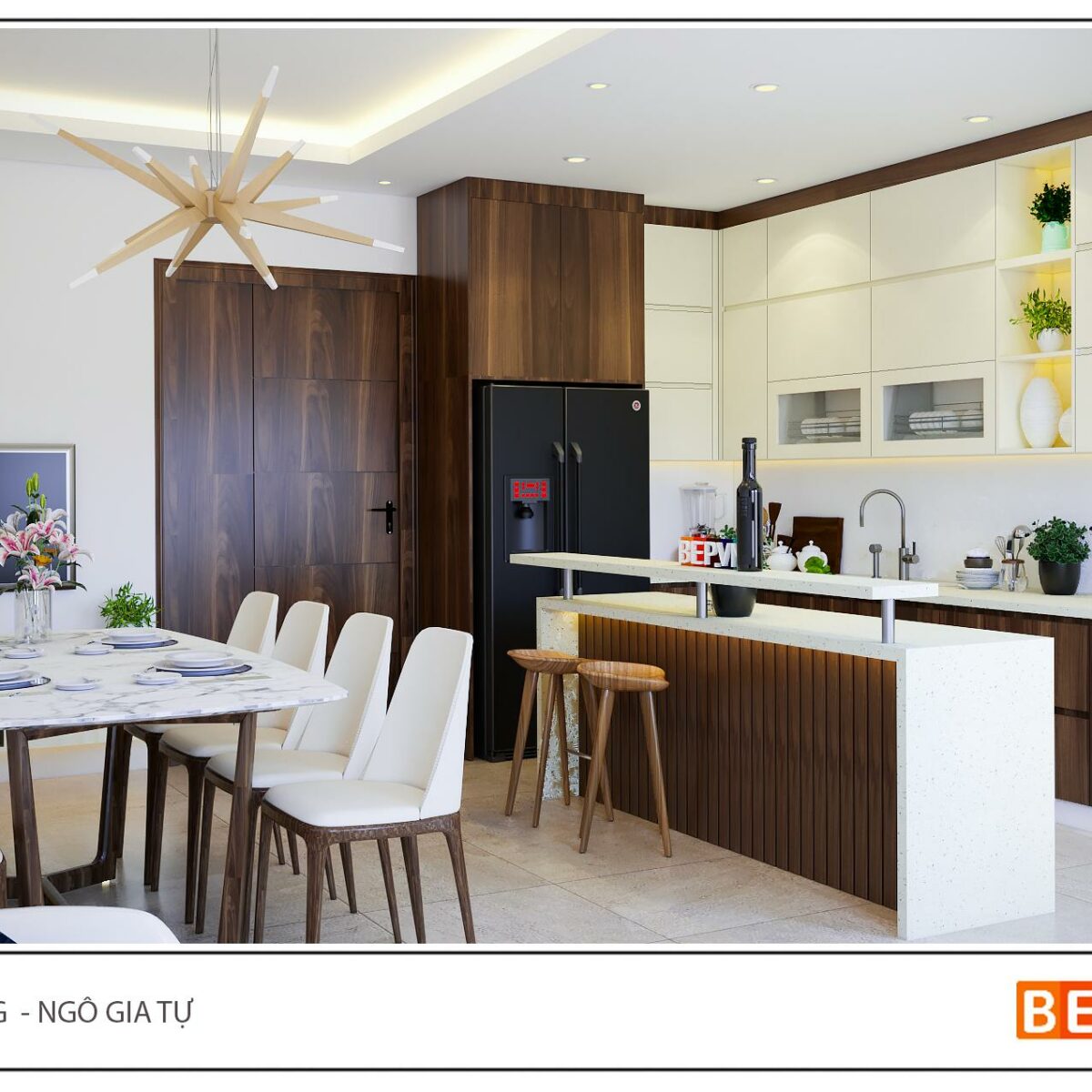 Tủ bếp có bàn đảo gia đình Anh Hưng