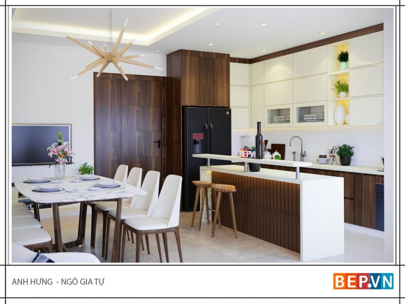 Tủ bếp có bàn đảo gia đình Anh Hưng