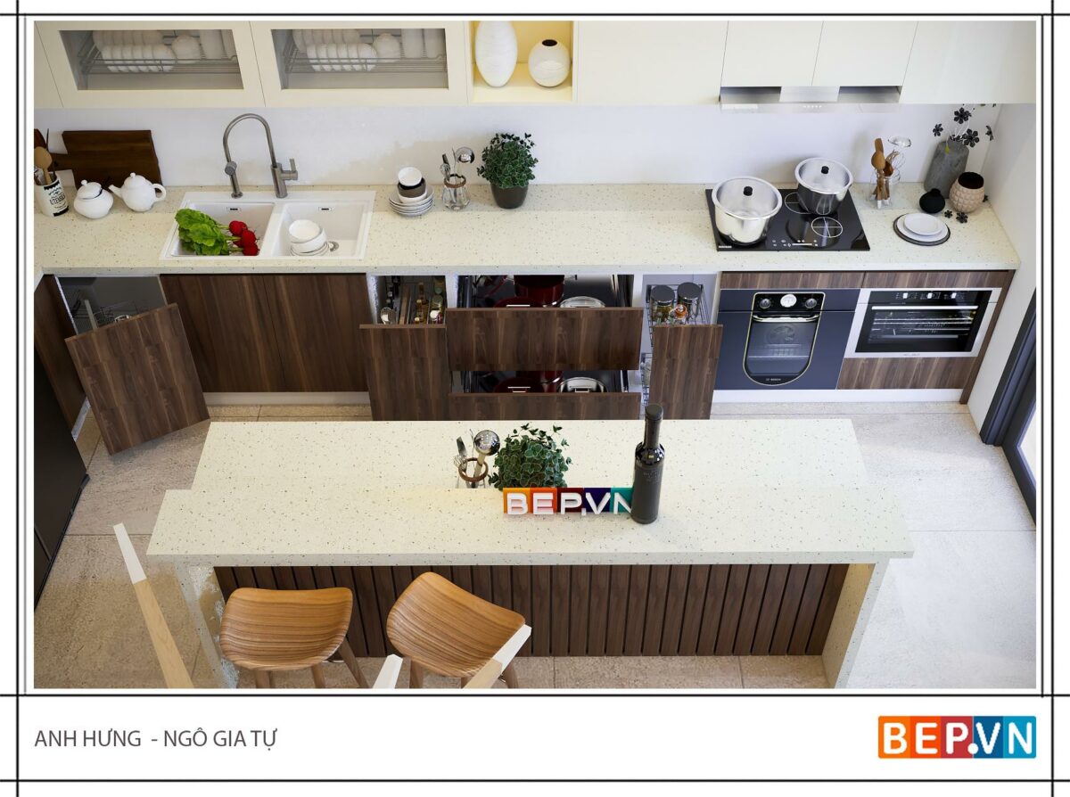 Tủ bếp có bàn đảo gia đình Anh Hưng - Hình ảnh 2