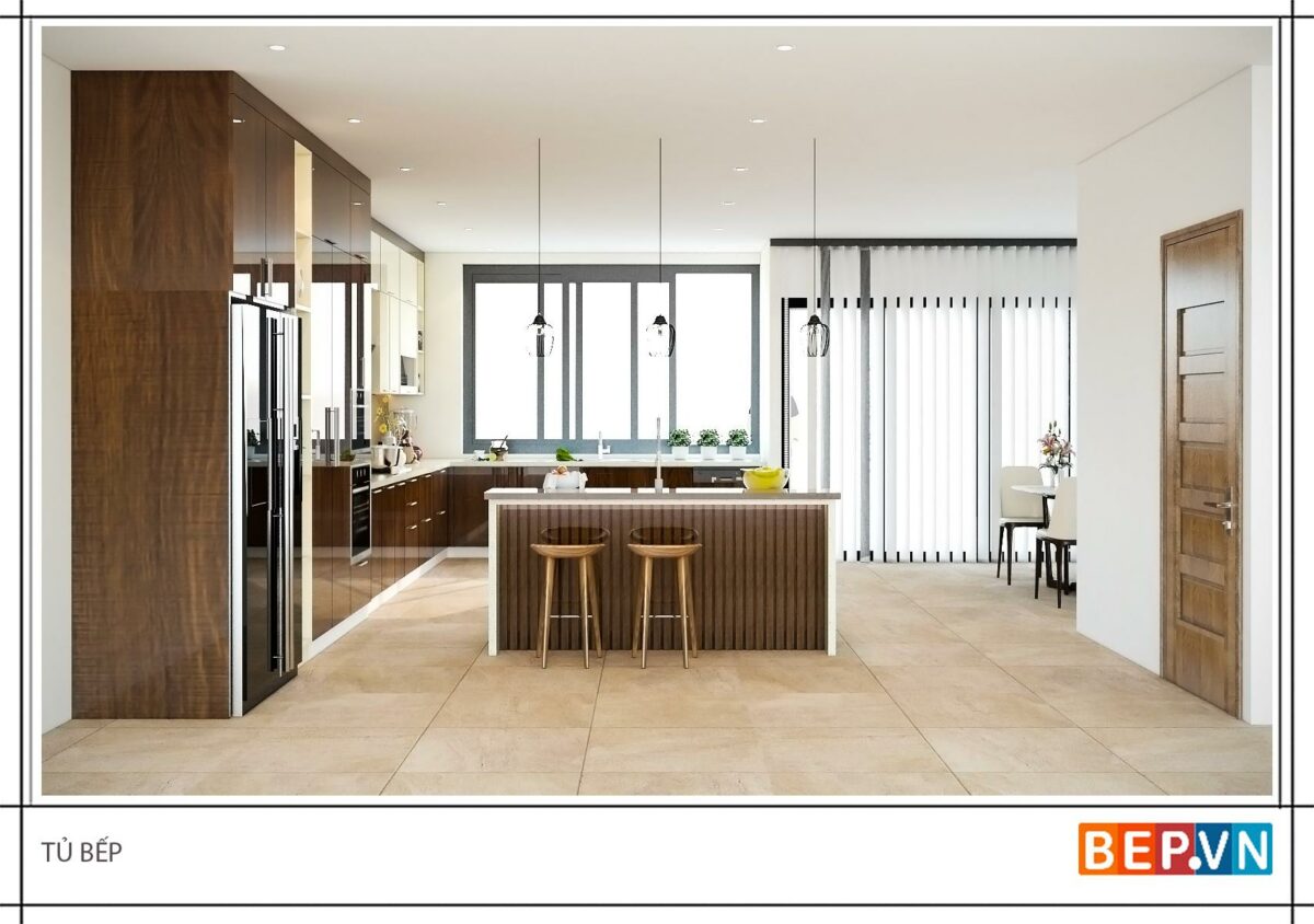 Tủ bếp Acrylic có bàn đảo gia đình anh Huynh - Ảnh 2