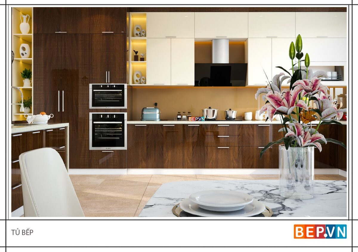 Tủ bếp Acrylic có bàn đảo gia đình anh Huynh - Ảnh 4