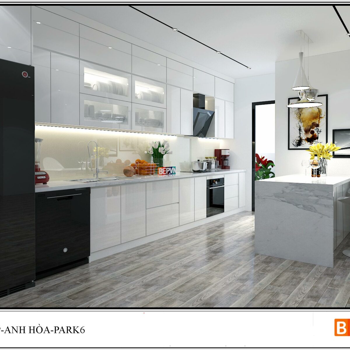 Tủ bếp đảo Acrylic gia đình anh Hòa