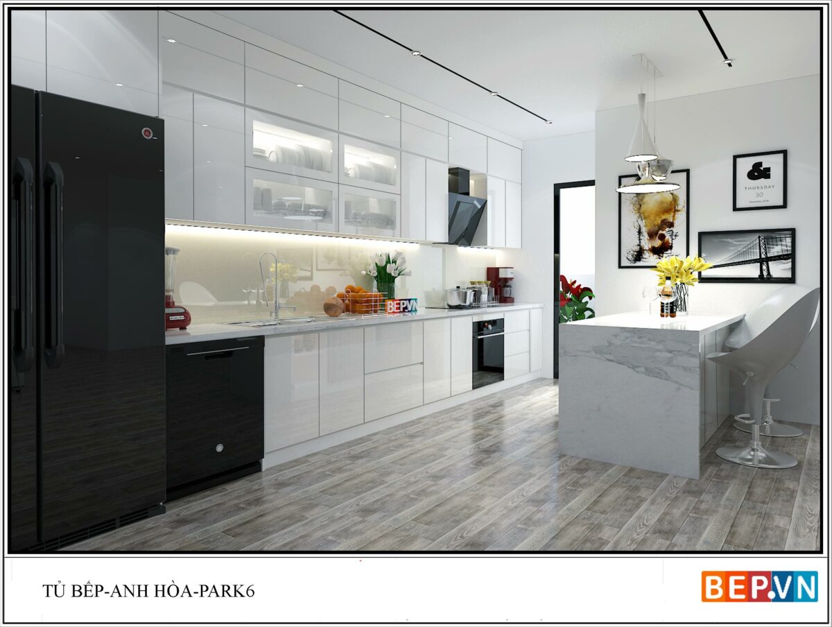Tủ bếp đảo Acrylic gia đình anh Hòa