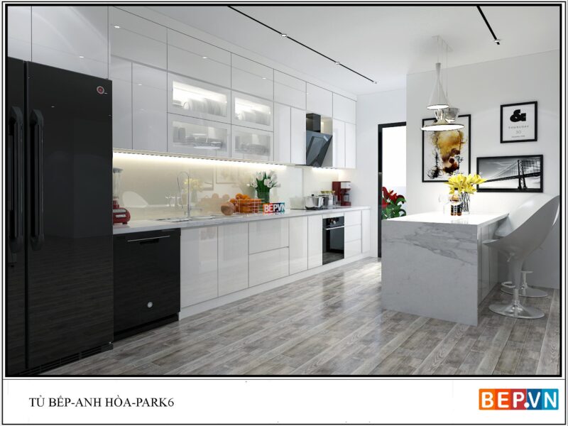 Tủ bếp đảo Acrylic gia đình anh Hòa