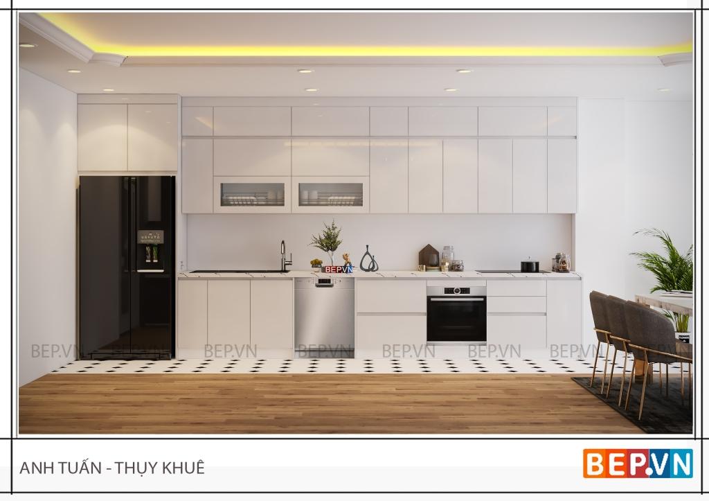 Tủ bếp acrylic đẹp hiện đại và tiện nghi của gia đình anh Tuấn - Thụy Khuê