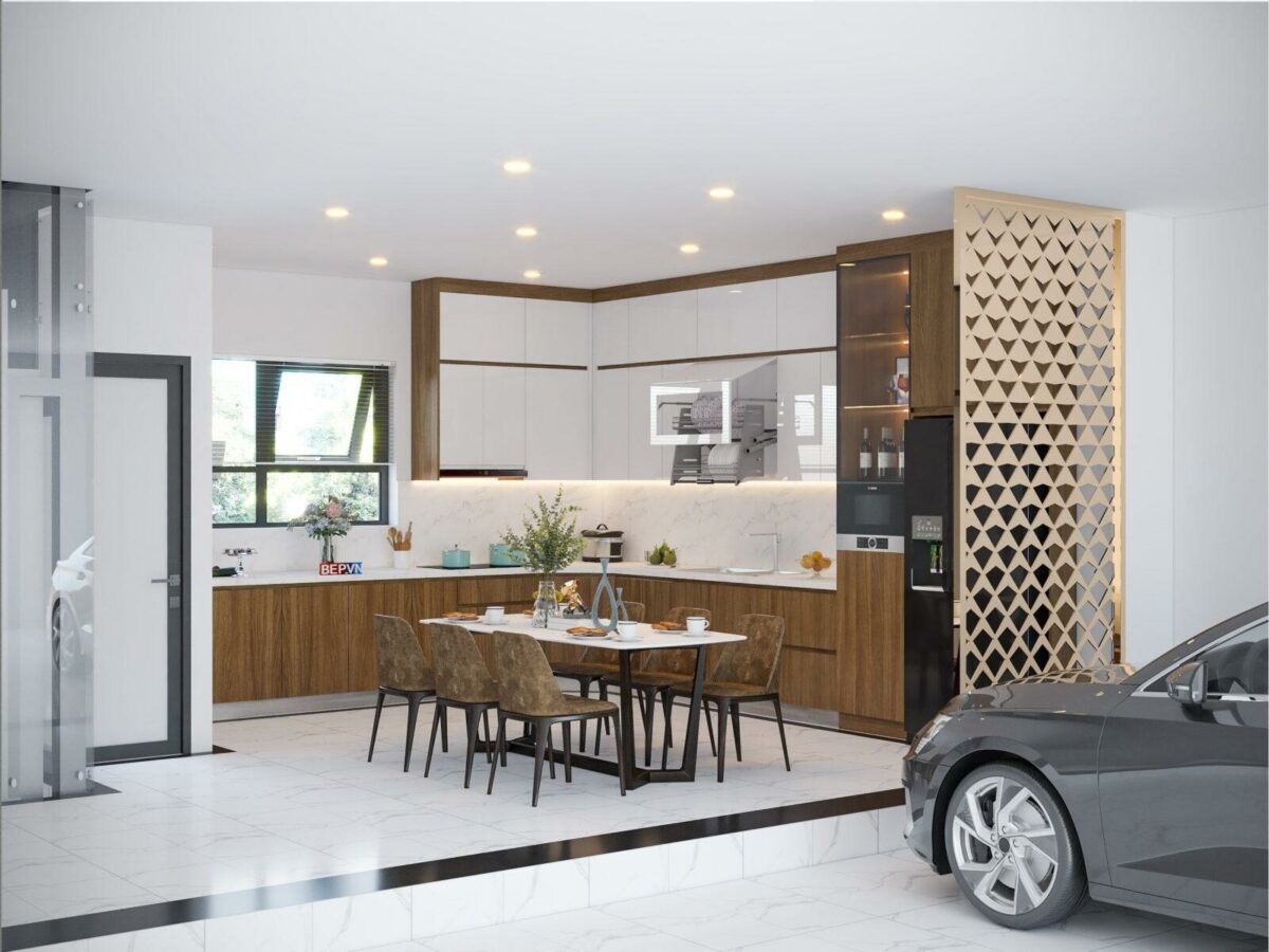 Tủ bếp chữ L hiện đại, tiện nghi cho nhà phố - Tủ bếp gia đình anh An