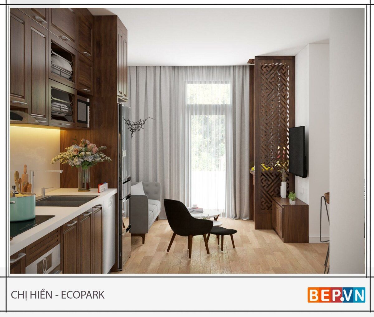 Tủ bếp gỗ Sồi Nga tự nhiên - Tủ bếp chị Hiền Ecopark - Hình ảnh 3
