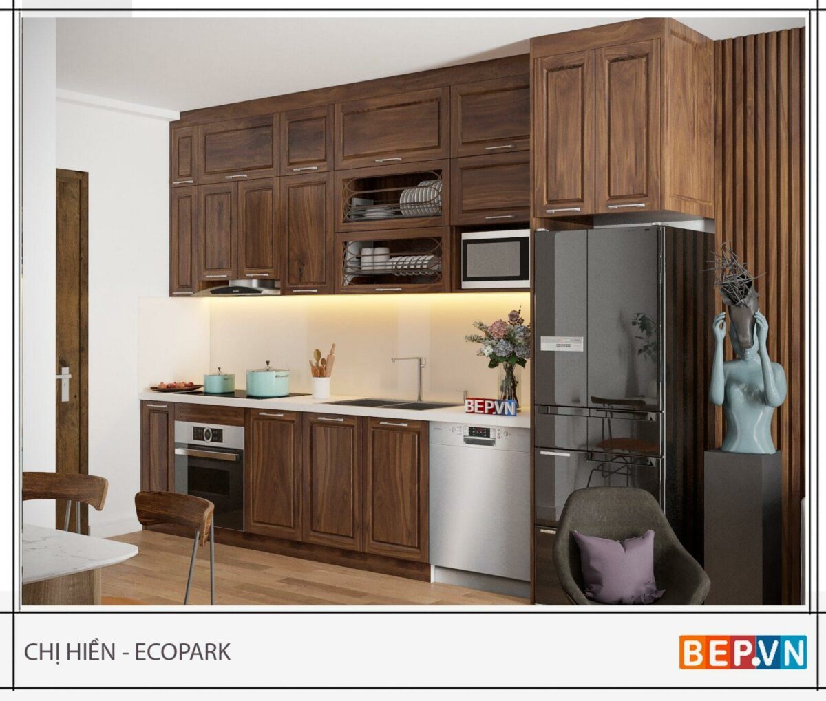 Tủ bếp gỗ Sồi Nga tự nhiên - Tủ bếp chị Hiền Ecopark - Hình ảnh 2