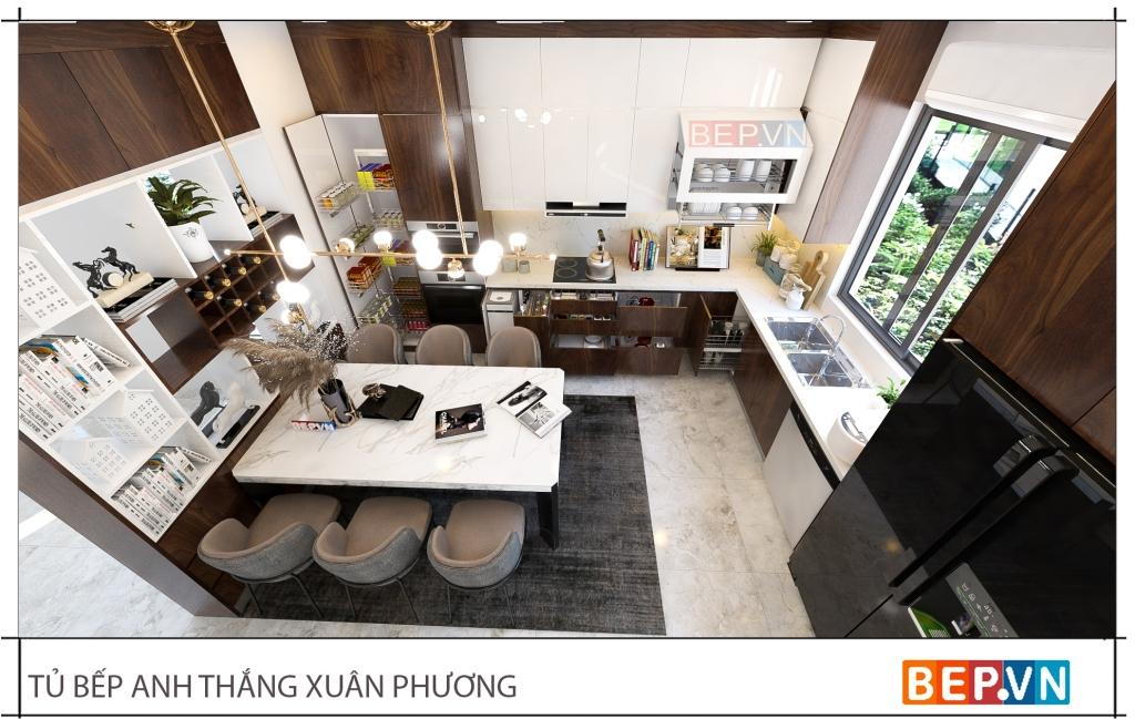 Thiết kế tủ bếp đẹp cho nhà biệt thự View mở cánh để trình bày công năng phụ kiện tủ bếp