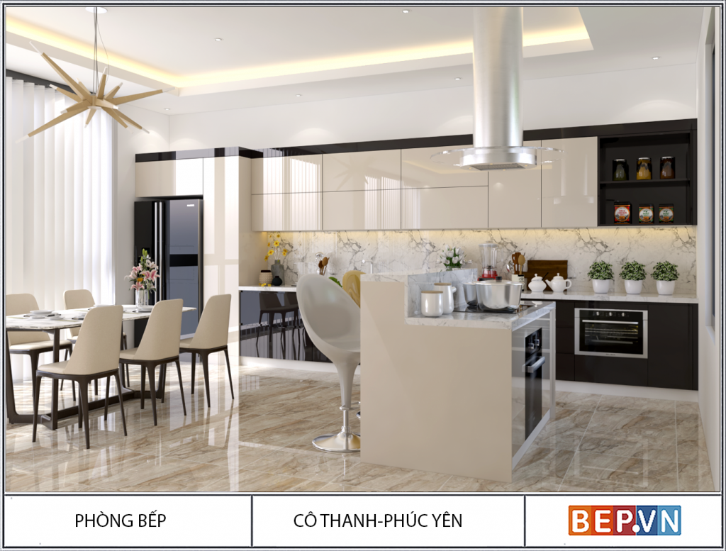 Đảo bếp có thể dùng làm bàn ăn cho những bữa ăn nhẹ , nhanh gọn mang đến sự tiện lợi và kết nối mọi người.