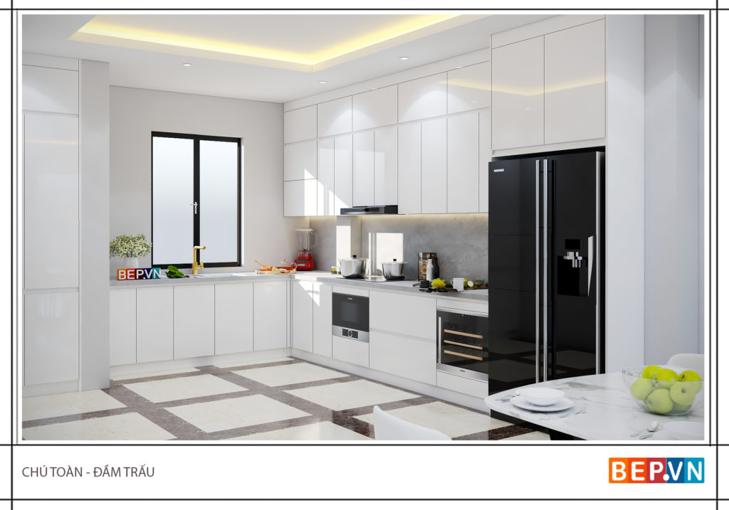 lựa chọn chất liệu tủ bếp gỗ công nghiệp acrylic bóng gương