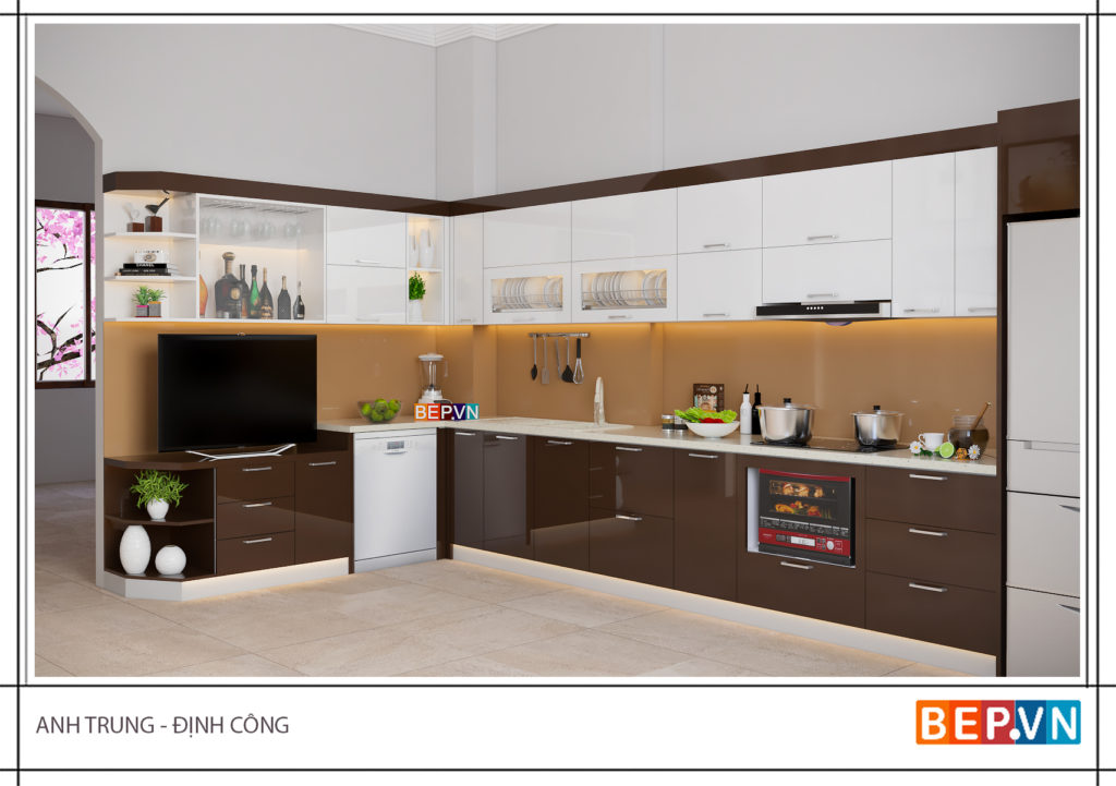 thiết kế tủ bếp gỗ công nghiệp kiểu chữ L