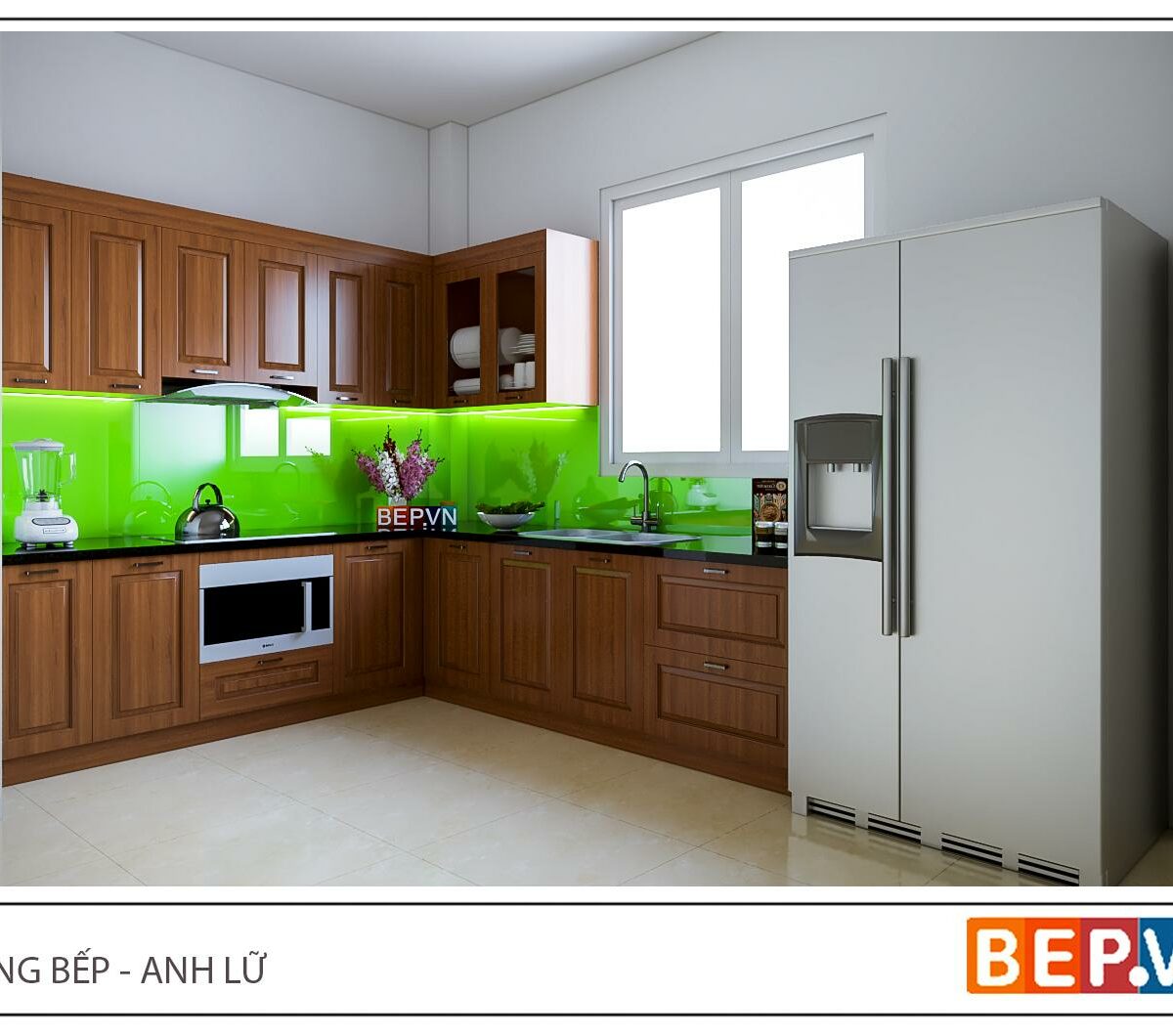 Tủ bếp gỗ Sồi đỏ gia đình anh Lữ