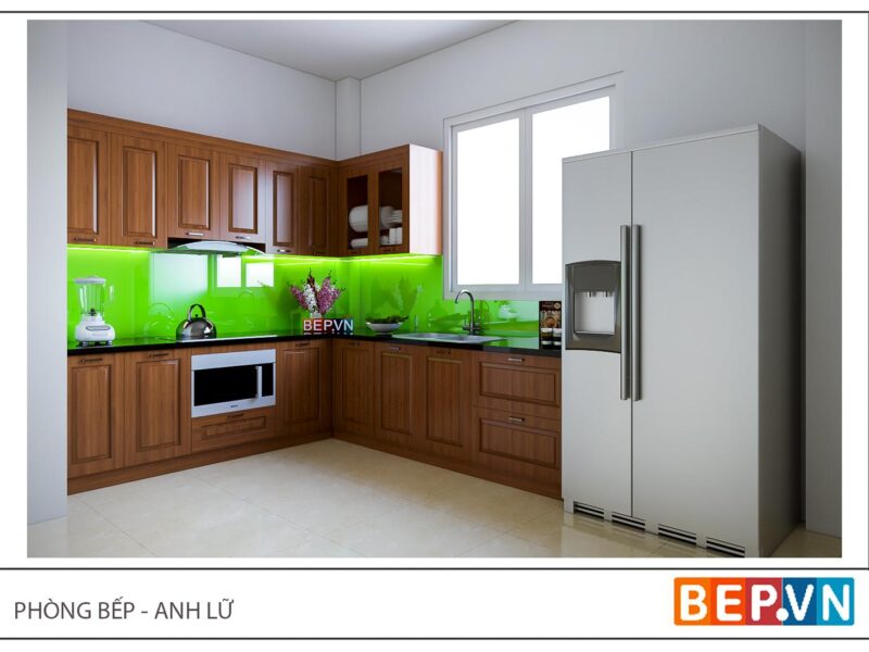 Tủ bếp gỗ Sồi đỏ gia đình anh Lữ