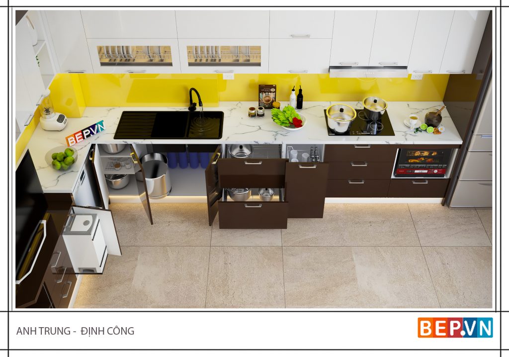 Tủ bếp đẹp hiện đại nên sử dụng bồn rửa bát thế nào cho đẹp