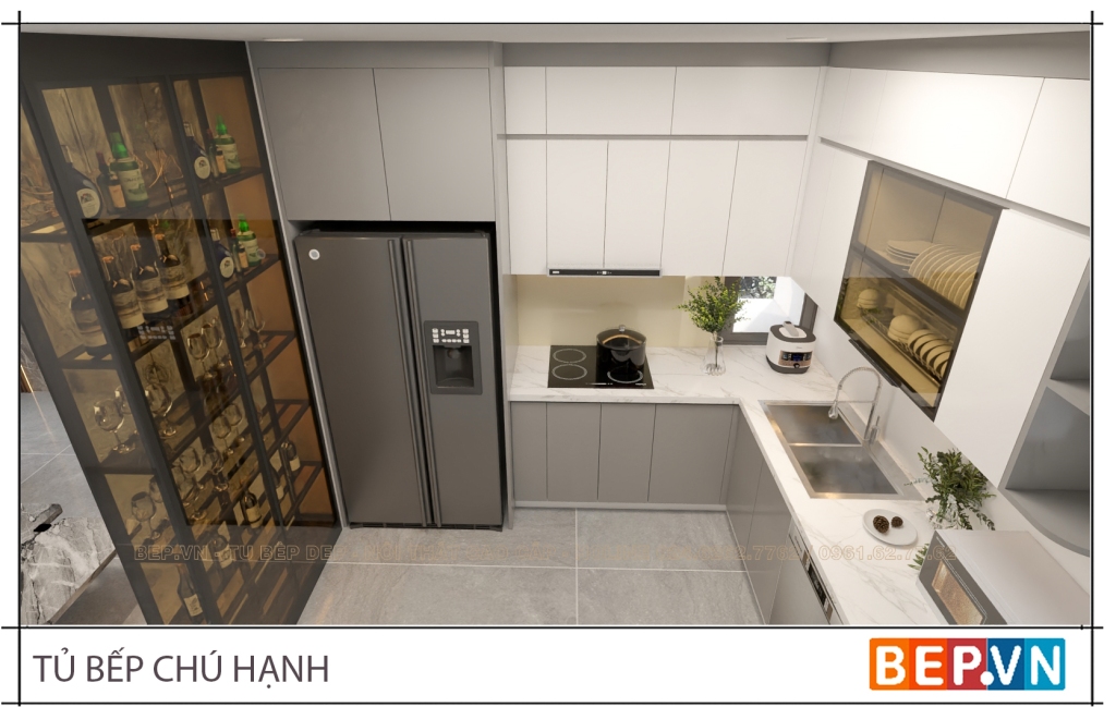 tủ bếp inox cánh acrylic hiện đại, thẩm mỹ