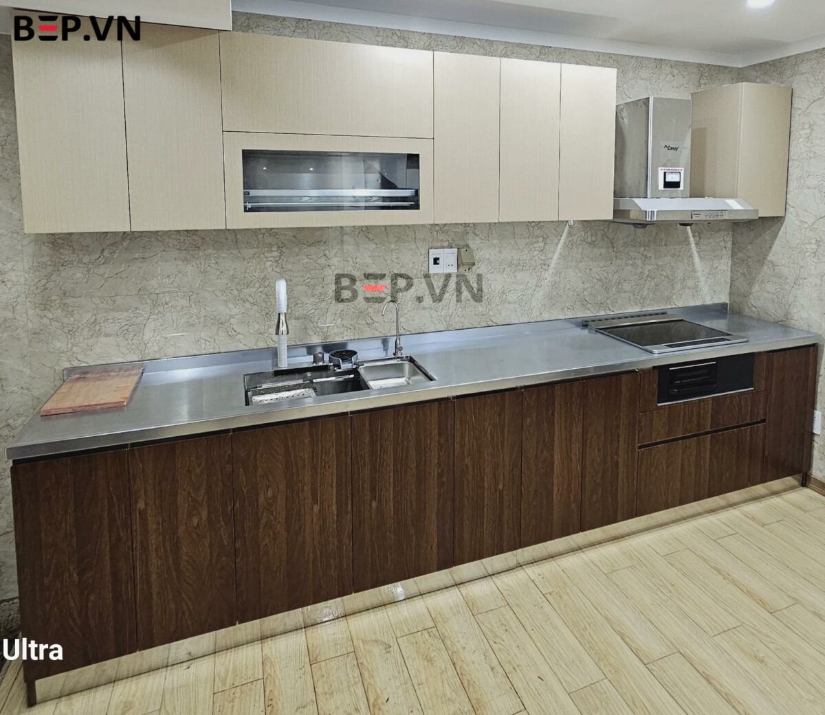 Tủ bếp inox cánh inox vân gỗ anh Cường - Hòa Bình - Hình ảnh 5