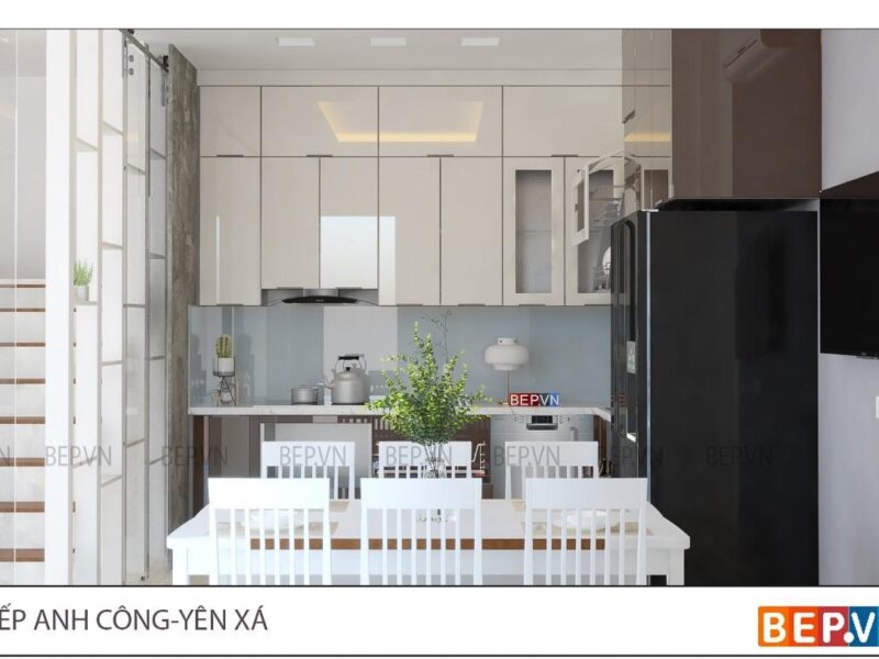 Alternative view of Tủ bếp inox cánh kính cường lực hiện đại (Anh Công - Yên Xá)