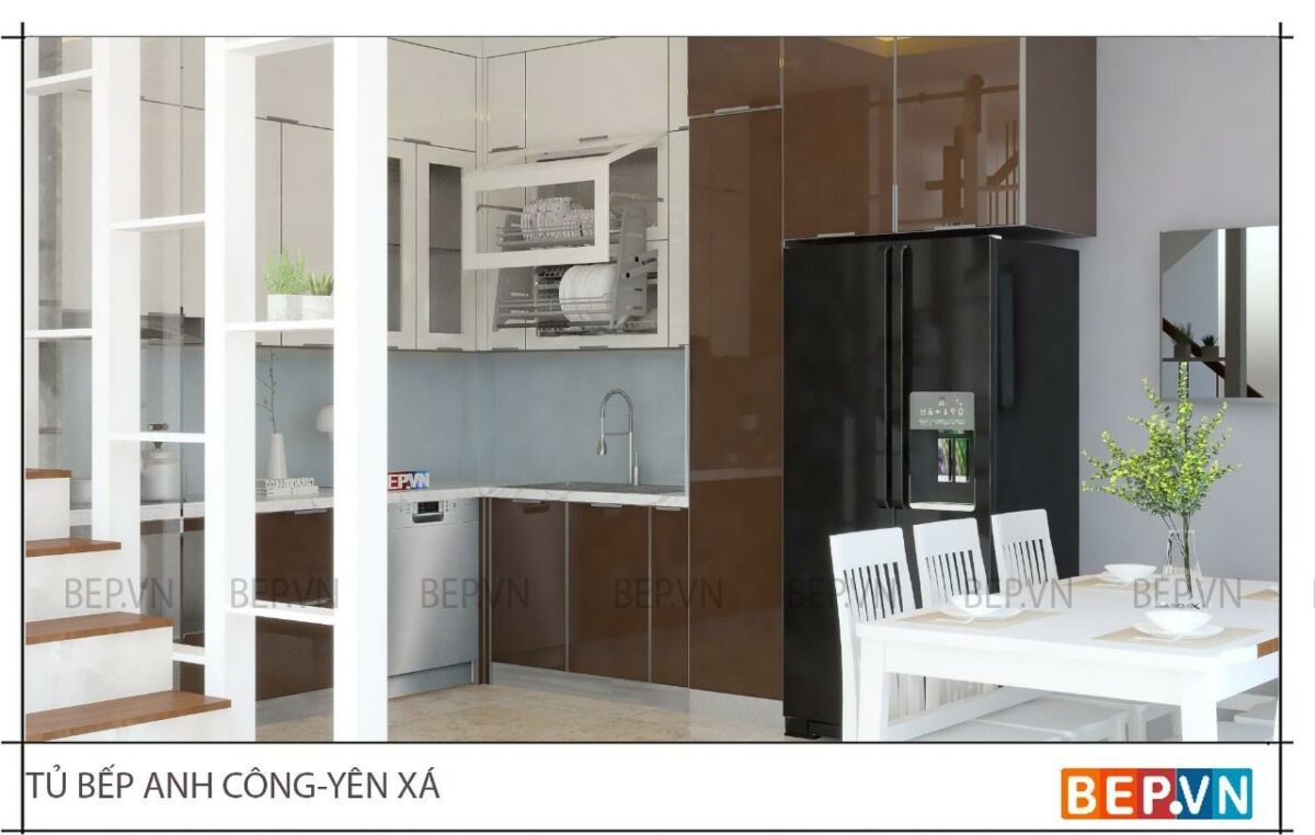Tủ bếp inox cánh kính cường lực hiện đại (Anh Công - Yên Xá) - Hình ảnh 5