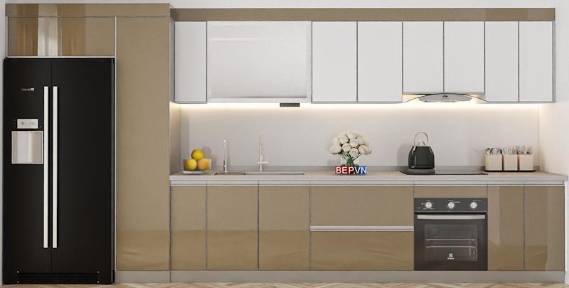 Tủ bếp inox cánh kính nhà anh Đức - Inox modul 3 lớp, cánh kính nhám khung inox 3 lớp nhập khẩu