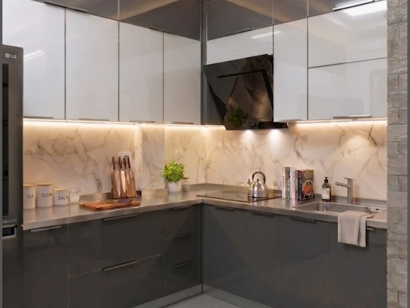tủ bếp inox cánh kính