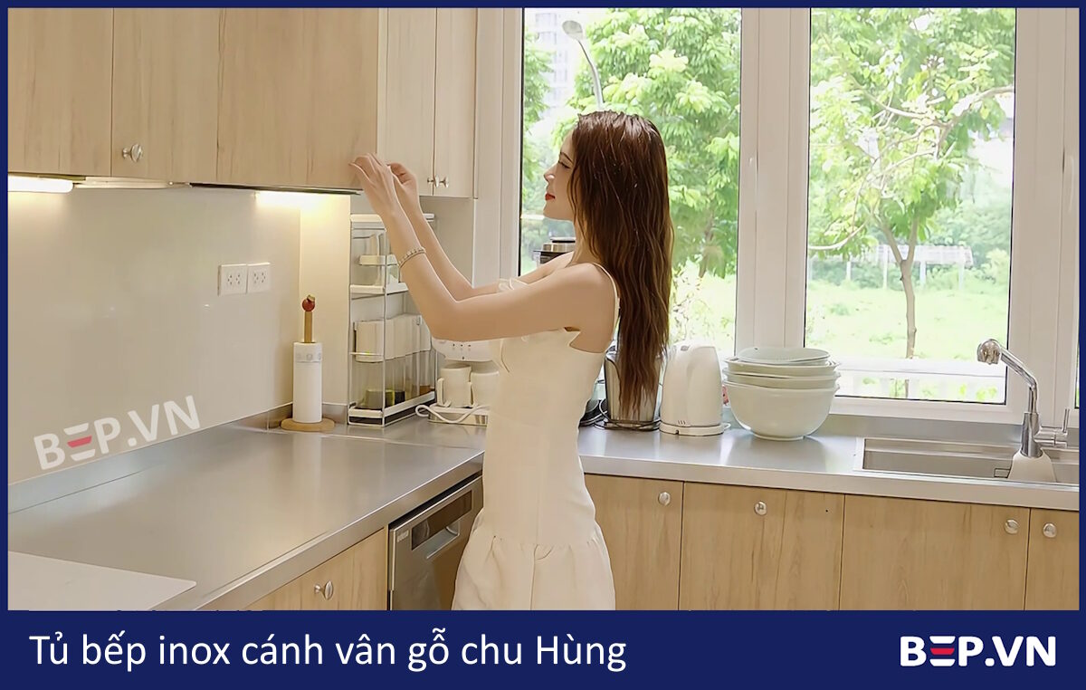 Tủ bếp inox Bep.vn cánh gỗ công nghiệp