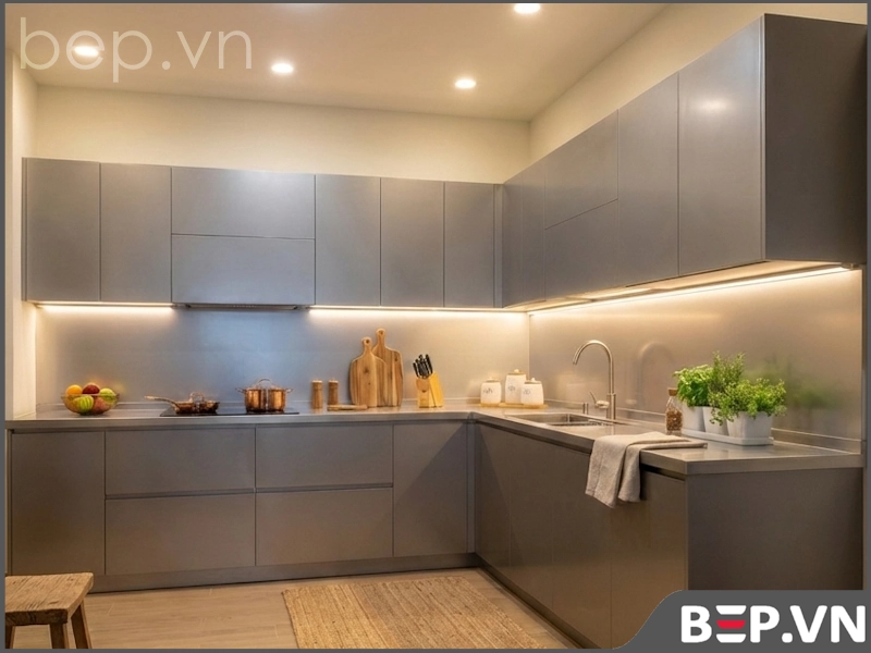 Cận cảnh mặt bàn inox liền chậu cánh Inox