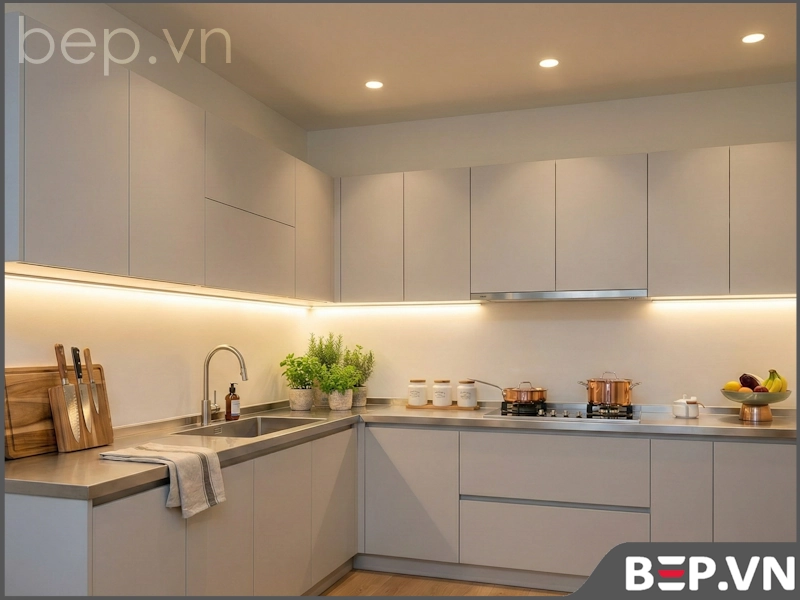 Góc nhìn khác của mặt bàn inox liền chậu cánh Inox