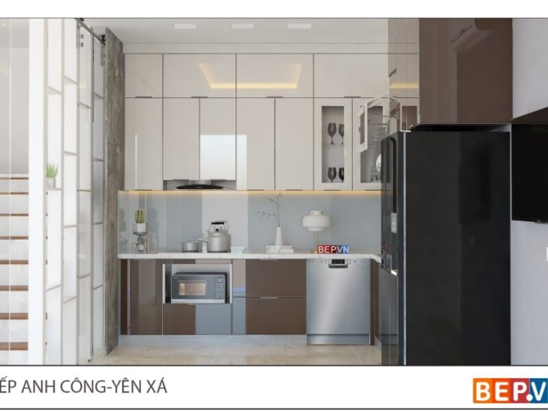 Tủ bếp Inox nhập khẩu cánh kính cường lực - Lux.B05