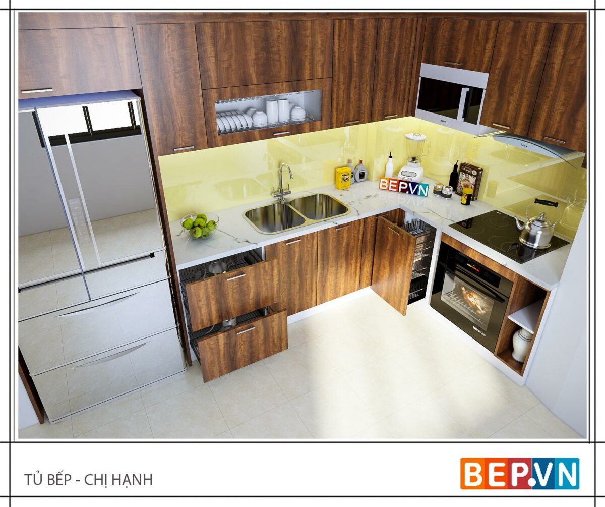 Tủ bếp Laminate chữ L gia đình chị Hạnh - Hình ảnh 2