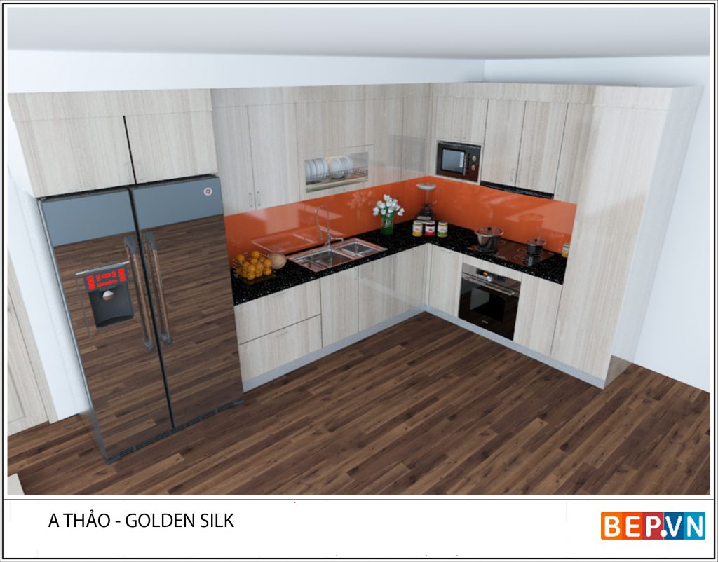 Thiết kế tủ bếp Laminate chữ L hiện đại và sang trọng gia đình anh Thảo.