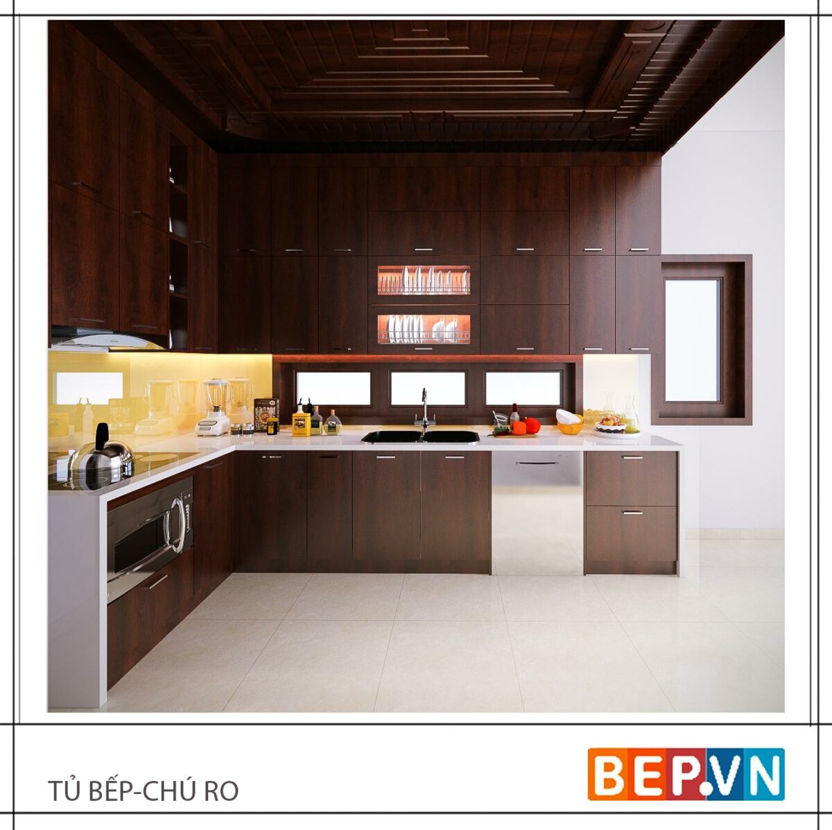 Tủ bếp Laminate chữ L gia đình chú Ro