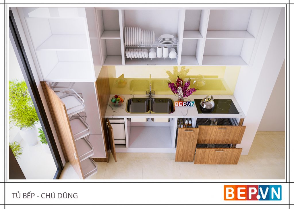Mẫu tủ bếp nhỏ xinh xắn cho căn nhà hẹp