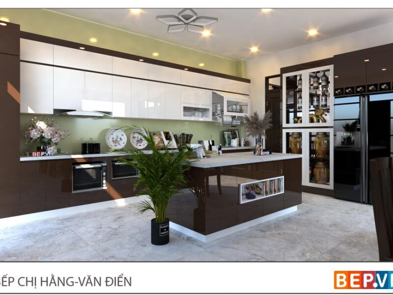 Tủ bếp thẳng có bàn đảo chị Hằng -Văn Điển