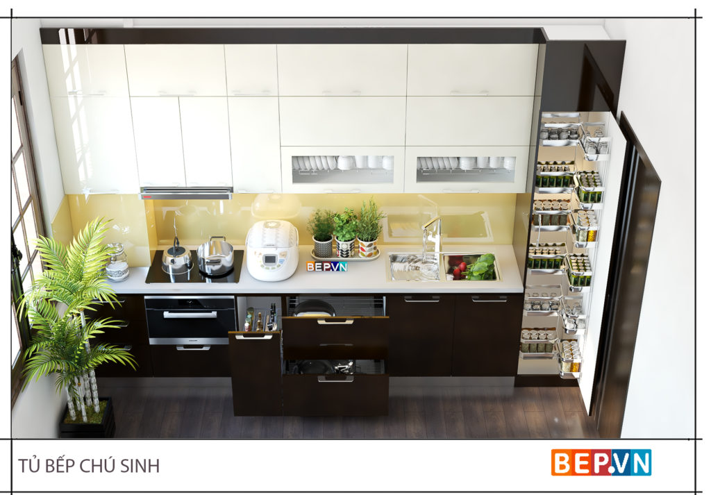 Tủ bếp được bài trí khoa học, hợp lý
