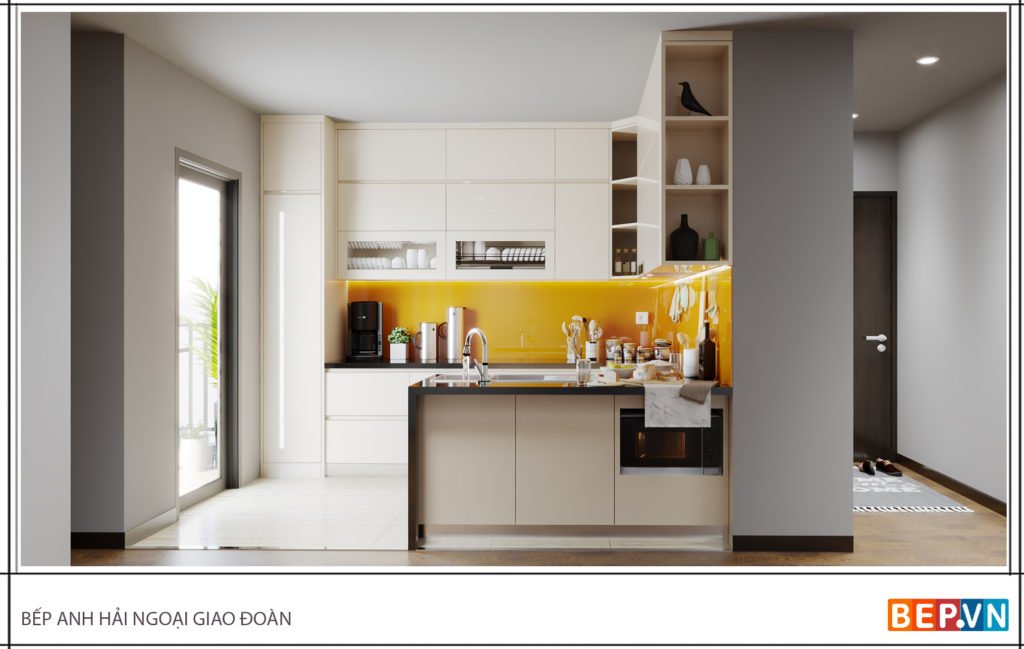 Thiết kế tủ bếp chữ U đẹp, hiện đại gia đình anh Hải