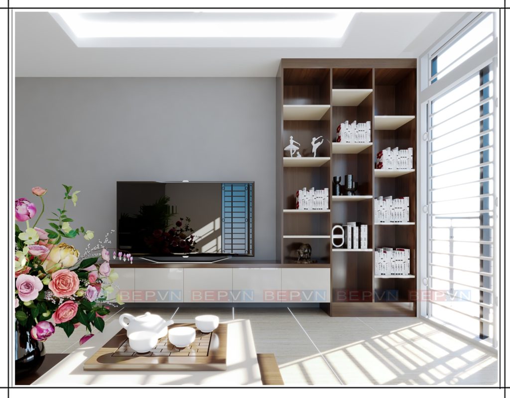 Thiết kế thêm môt kệ tủ cao bên cạnh giữ chức năng trang trí