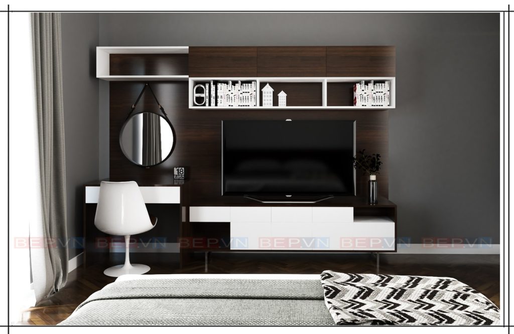Tủ kệ tivi thiết kế liền với bàn trang điểm