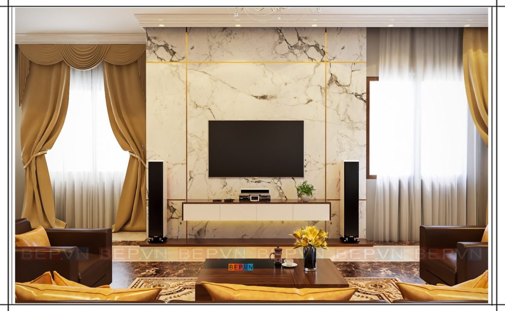 Kệ tivi được thiết kế với một hệ tủ nhỏ phía dưới 