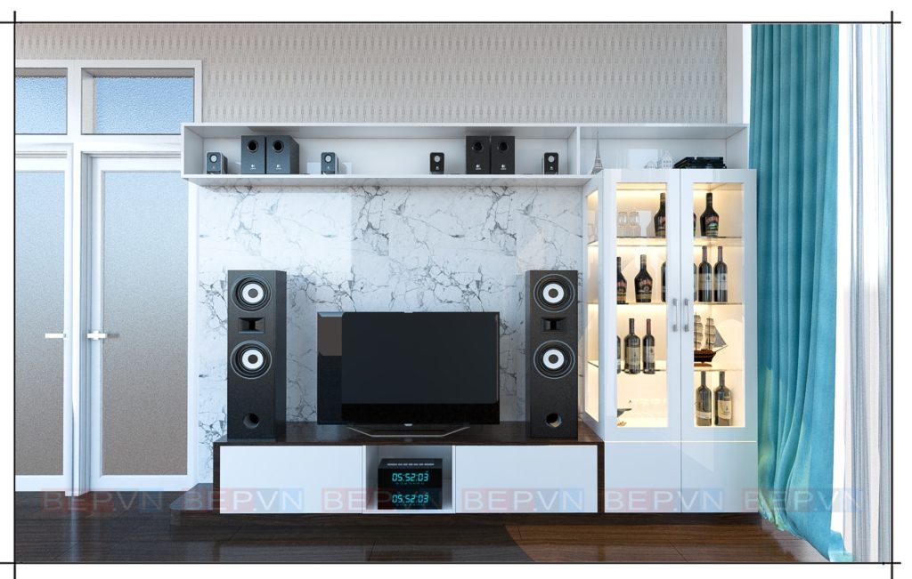 Thiết kế kệ tivi kết hợp tủ rượu sang trọng