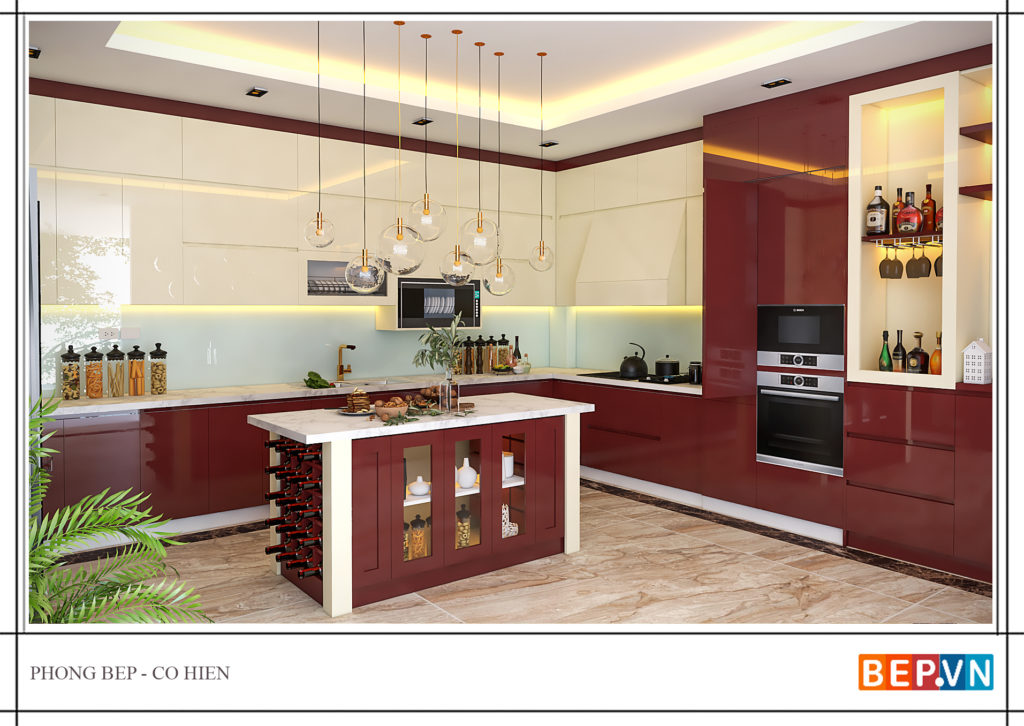 Tủ bếp hiện đại cho gia chủ mẹnh Hỏa