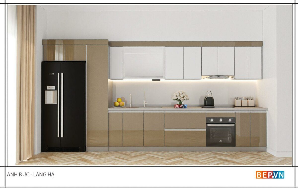 Tủ bếp inox cánh kính nhà anh Đức - Inox modul 3 lớp, cánh kính nhám khung inox 3 lớp nhập khẩu - Hình ảnh 2